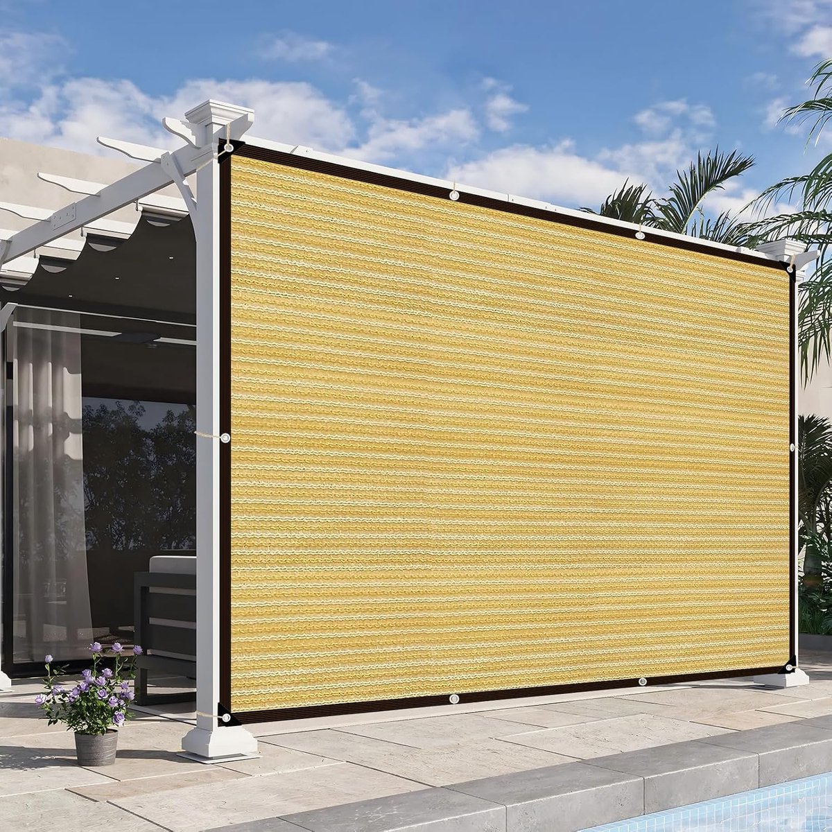 Schaduwnet met oogjes, 1 x 2 m, 90% uv-bescherming, schaduwnet, beige, als plantenbescherming en zonwering voor broeikas, tuin, terras, balkon, kas