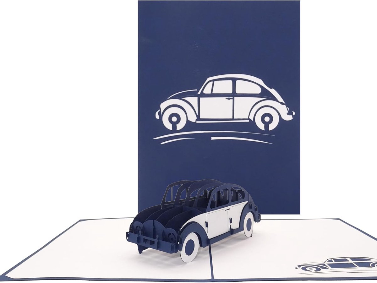 Kaart auto" in blauw - 3D-kaart, cadeau, geldgeschenk voor rijbewijs - met 3D-model auto