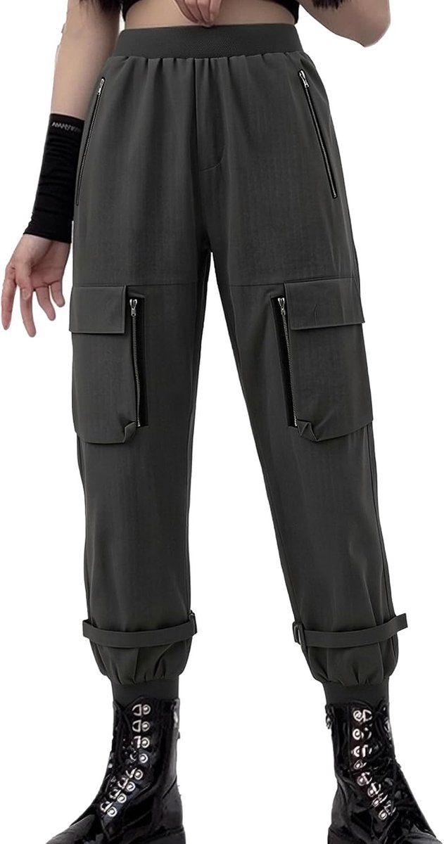 cargobroek voor dames, losse broek met meerdere zakken, multi-rits, punk, gothic broek