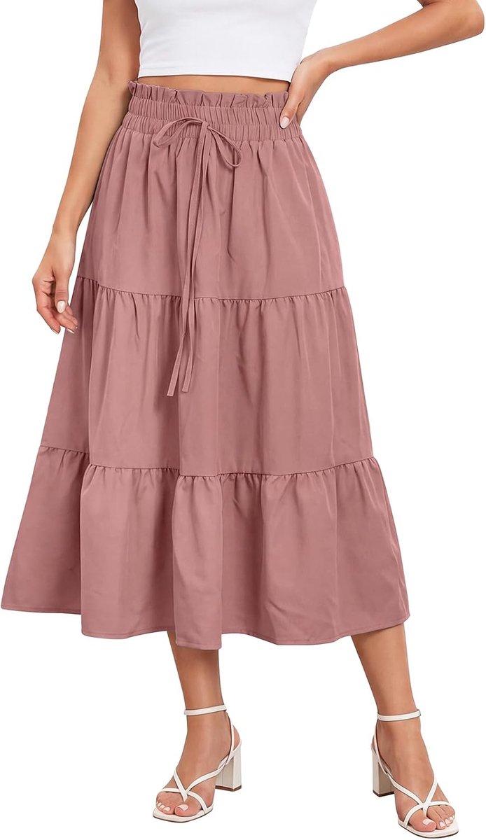 Midirok voor dames, zomer, hoge taille, knielange zomerrok, licht en luchtig, lange strandrok, vrijetijdsrok, elegant