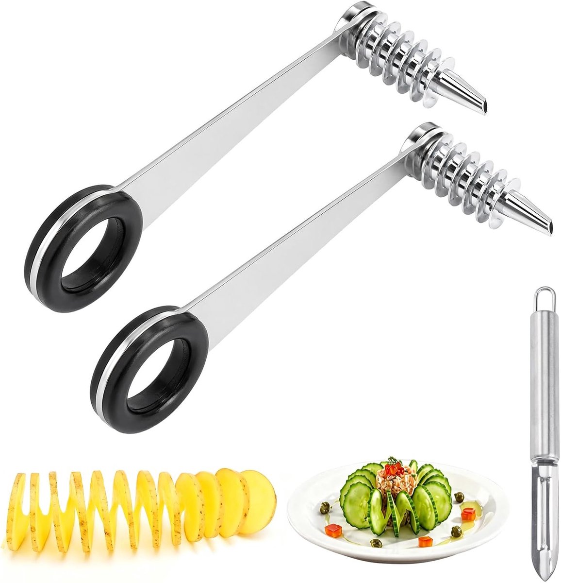 aardappel, stokjes roestvrij staal aardappel spiraalsnijder