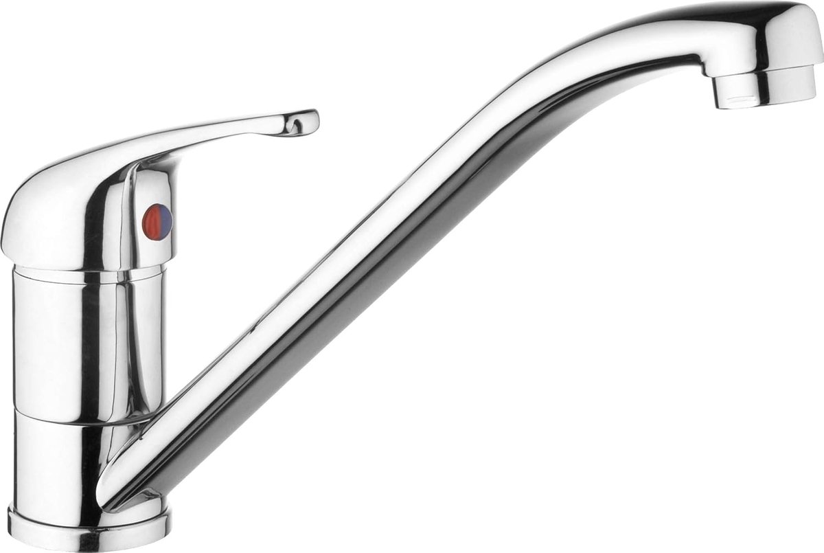 Eengreeps keukenkraan met draaibare uitloop, verchroomd messing, hogedruk, voor gootsteen en doorstroomboiler