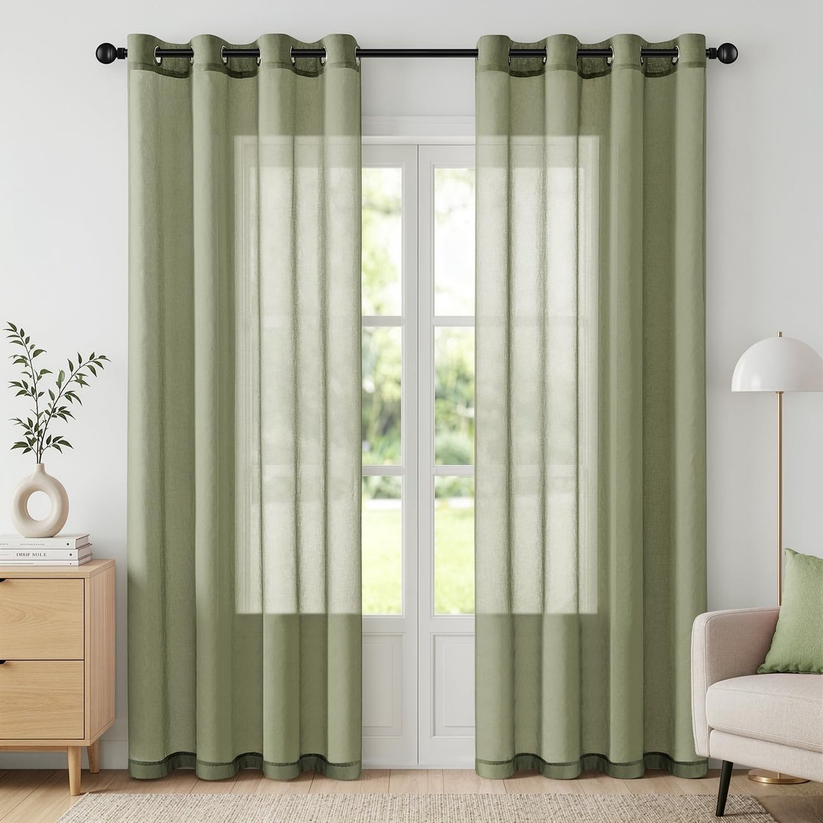 Set van 2 transparante voile-gordijnen met ingestanste ringen, 140 x 225 cm (b x h), voor woonkamer, slaapkamer, balkon, keuken, lichtdoorlatend, onderhoudsvriendelijk