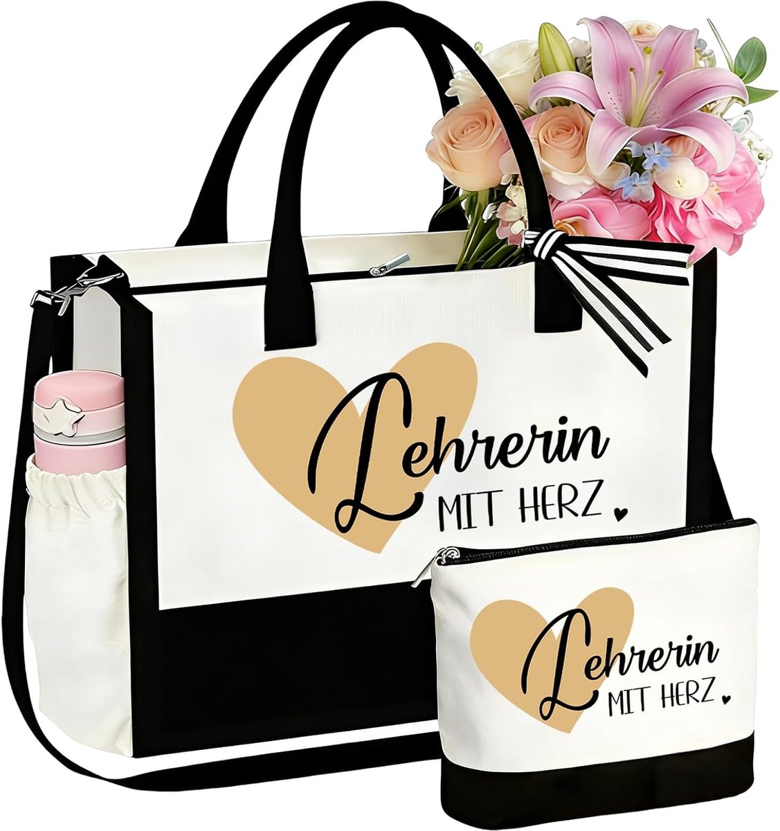 canvas draagtas met make-uptas, katoenen tas, canvas tas voor leraren als bedankcadeau, afscheidscadeau, cadeau voor lerares voor verjaardag, afscheid, bedankje, lerarendag
