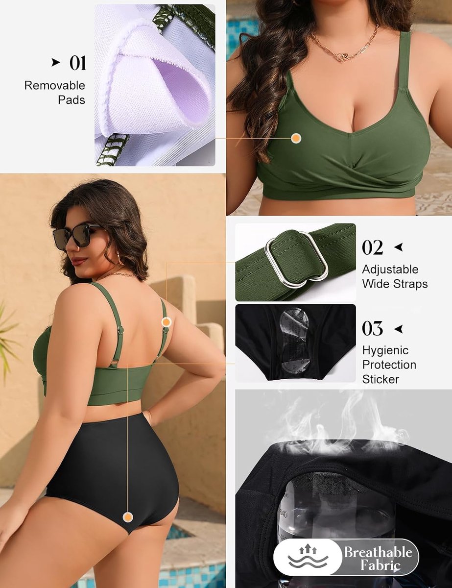 heekpek Dames zwemkleding plus size V-hals buikcontrole badpak 2-delig twist front hoge taille bikini set plus size badmode