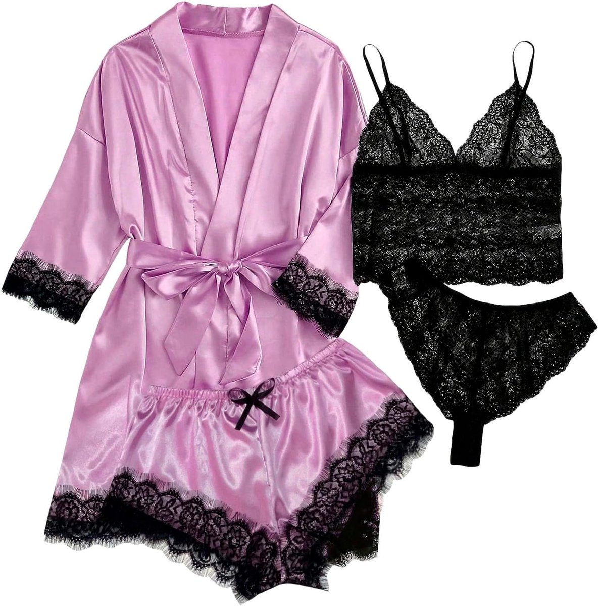 Zijden pyjamaset voor dames, 4-delig, satijnen nachtkleding, klassieke button-down pyjamaset met korte mouwen, schattige loungewear