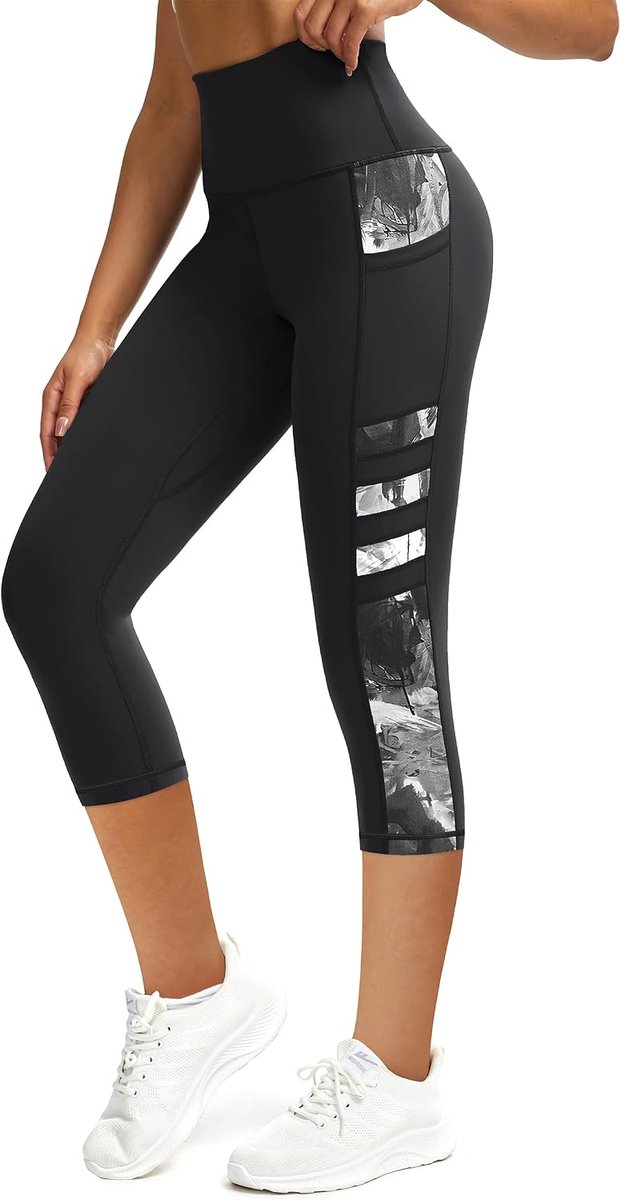 Sportlegging voor dames, met zakken, ondoorzichtig, hoge taille, sportbroek voor dames, 3/4 fitnessbroek, loopbroek, capri