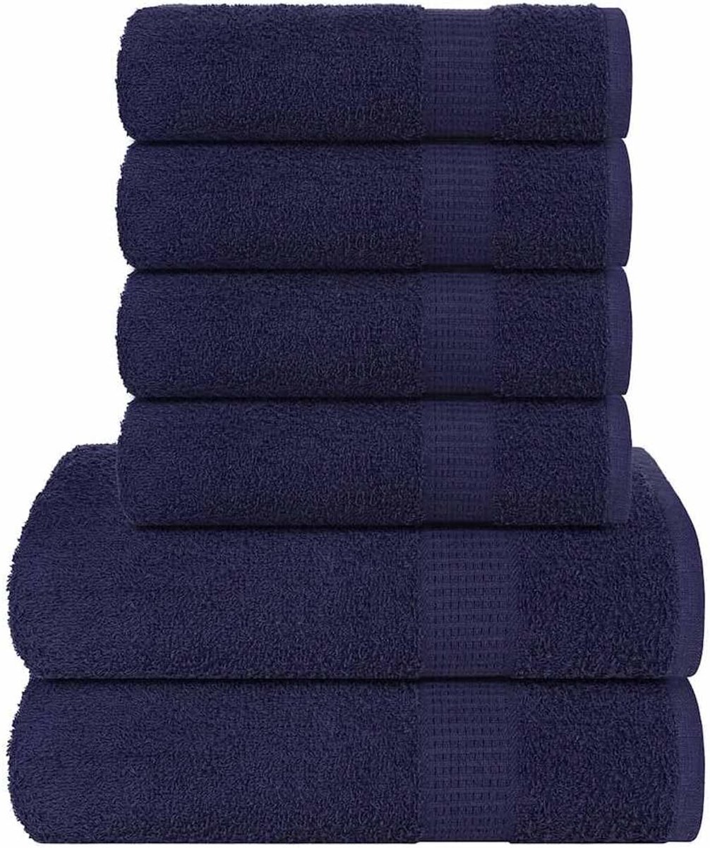 6-delige handdoekenset marineblauw, 4 x handdoeken 50 x 100 cm en 2 x douchehanddoeken 70 x 140 cm, badstof handdoeken van katoen, absorberend en zacht, met hanger