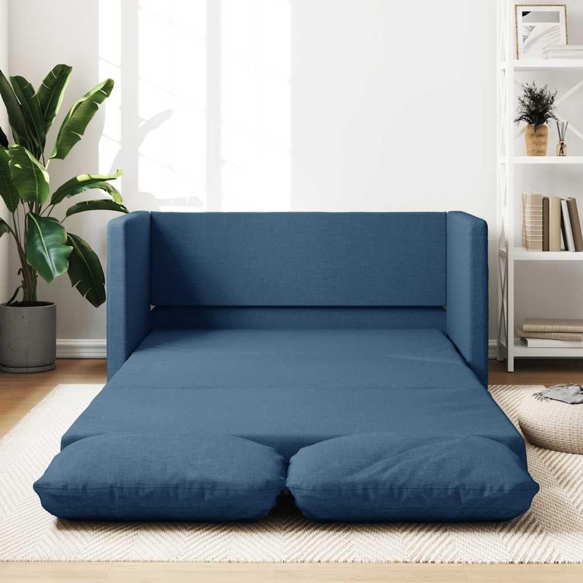 Vloerbank, inklapbaar, opvouwbare vloerbank met verstelbaar design, comfortabele bekleding en stijlvolle overtrek, ideaal voor woonkamer, logeerkamer en kleine ruimtes, blauw