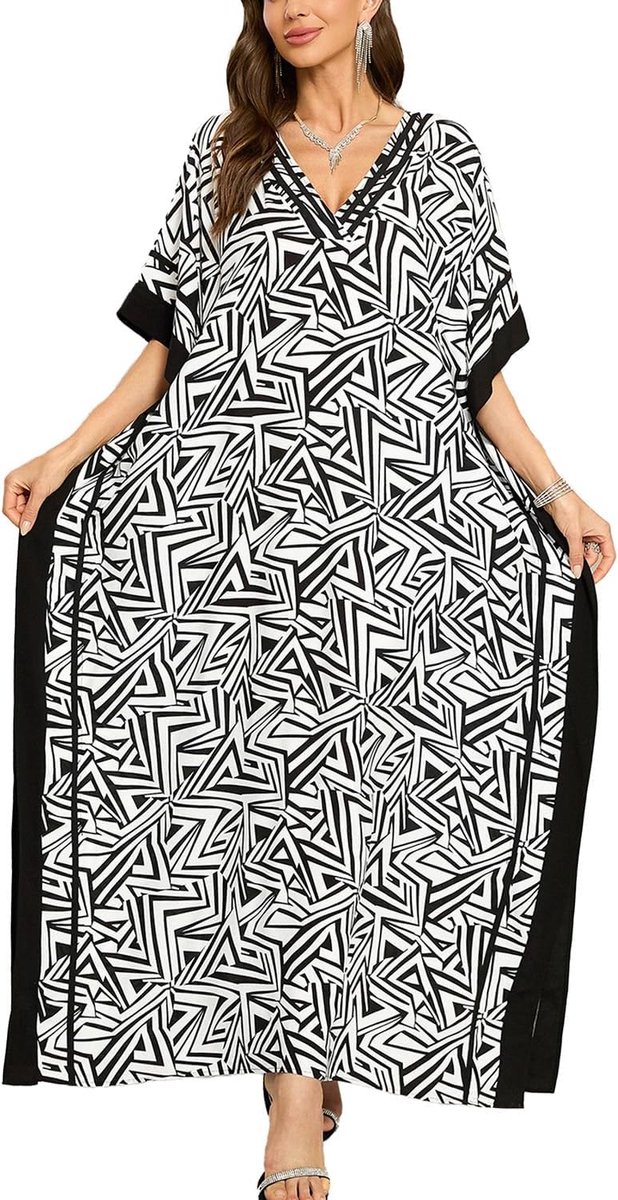 Zomer Lange Kaftan Maxi Bohemien Jurk Strand Coverup Badjas Ruime Kimono Een Maat