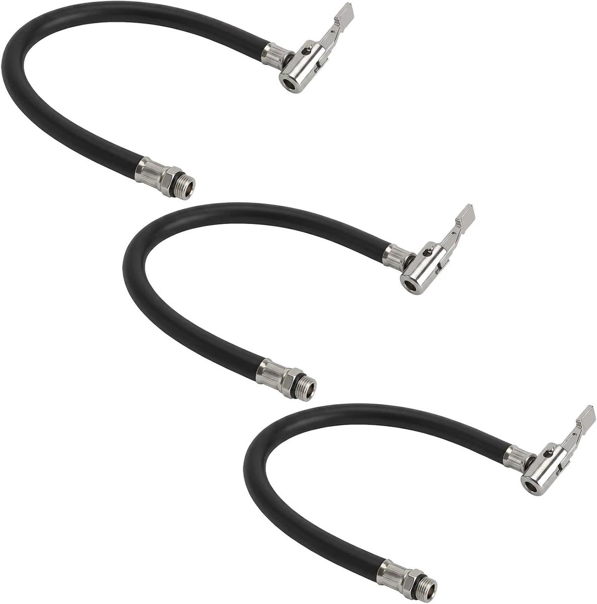 3 Stuks Bandenpomp Slang, 38 cm Verlengslang 12,5 mm van Zwart Rubber, Schrader Ventiel Adapter met Klem voor Luchtpomp Compressor Auto Motor Fiets Garage Gereedschapskist Onderweg