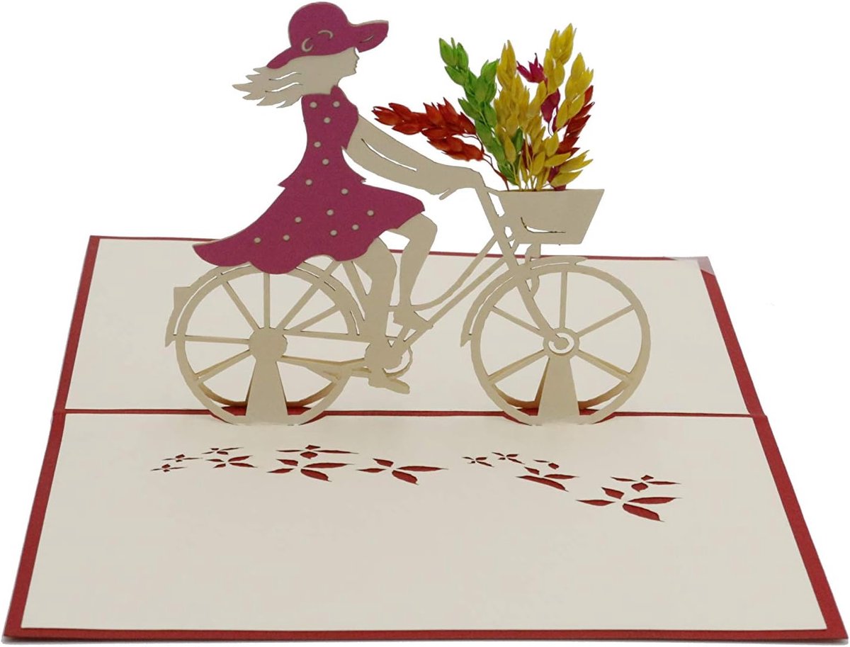 Bloemen, fietstochten, fietstocht, fietslabel, 3d vouwkaart, pop-up kaart, wenskaart, wenskaart, cadeaukaart roze