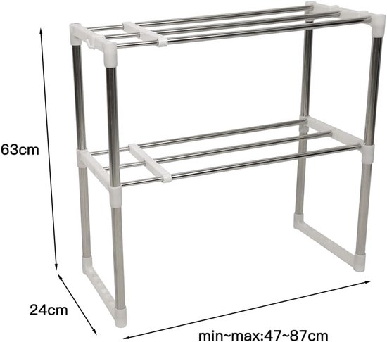 Magnetronrek met 2 niveaus, tafelorganizer, mini-ovenhouder, keukenapparatuur, rek voor kleine keuken, werkbladen, staand rek, houder voor magnetron, keukenrek — afbeelding 2