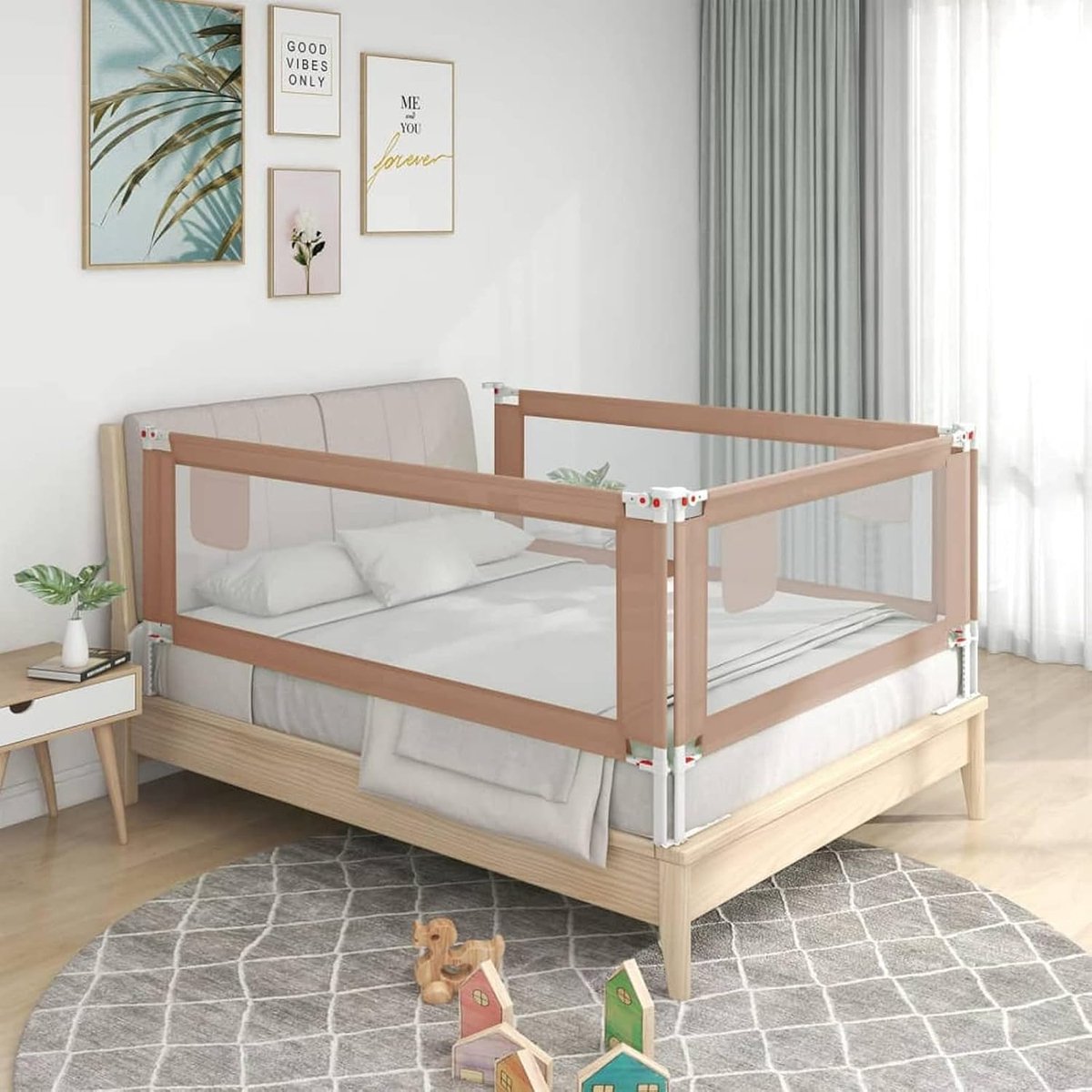 Veiligheidshek voor kinderbed, veiligheidsrooster voor bed, valbescherming, in hoogte verstelbaar, bedhekje voor kinderen, grijs, taupe, stof, 160 x 25 cm