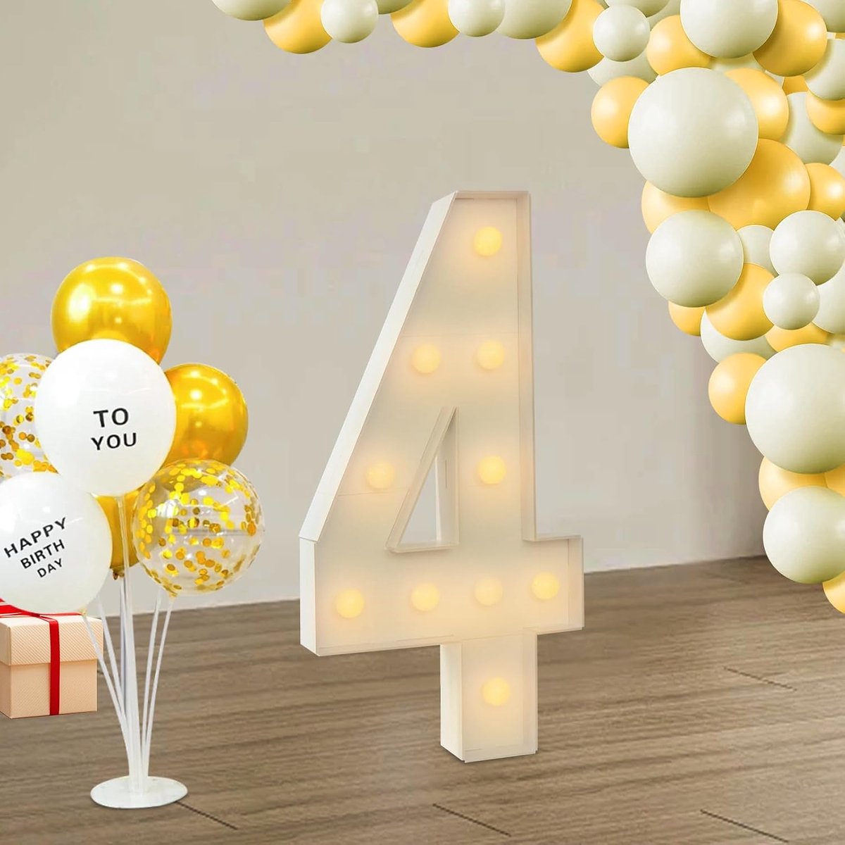 Cijfers Lamp Nummer Verlichte Cijfers 0 1 2 3 4 5 6 7 8 9 - Warm Wit Lichten, 10 LED's, Bruiloft Decoratie voor Verjaardag, Feest, Bruiloft, Vakantie, Huis & Bar, groot, 100 cm (4)