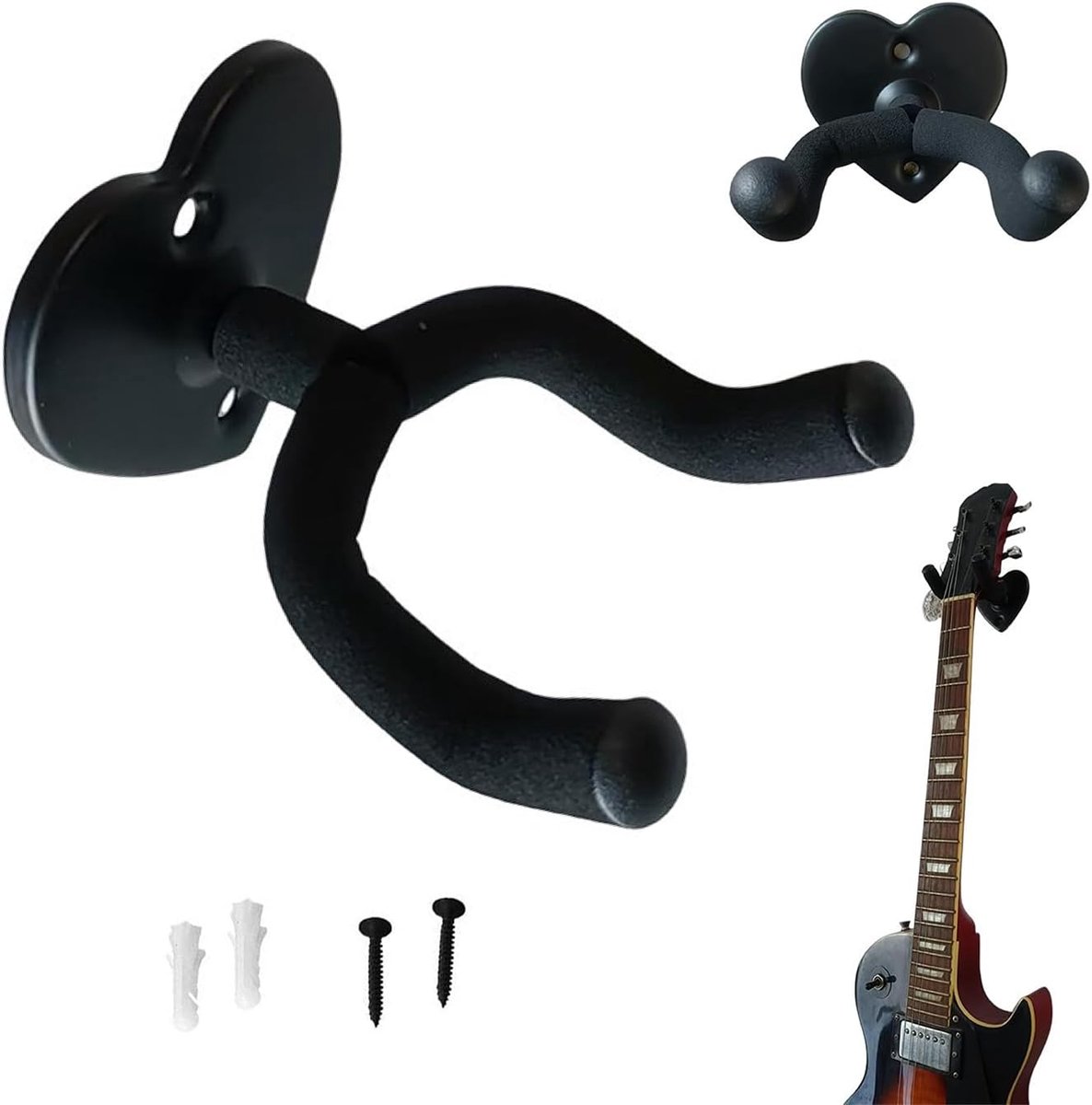gitaarhouder, wandhouder, universeel & ruimtebesparend, met beschermspons, ideaal voor akoestische gitaar, elektrische gitaar, bas en ukelele (hartvorm)