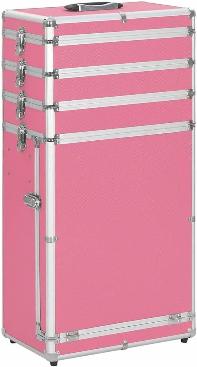 Aluminium roze, trolley met 4 niveaus en lade