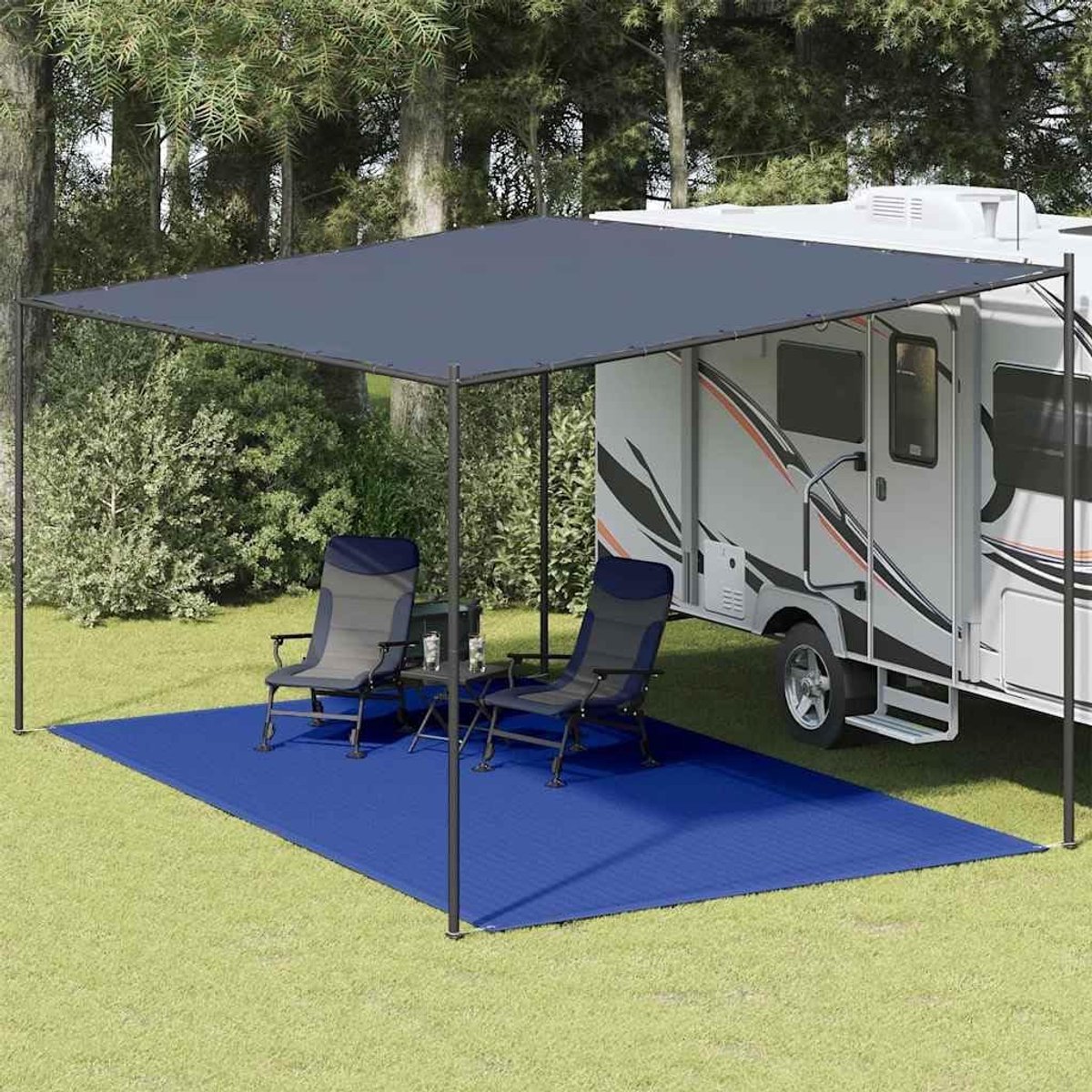 Tapijt 300x600 cm blauw HDPE camping voortent vloerbedekking voor caravan voortent terras waterdoorlatend