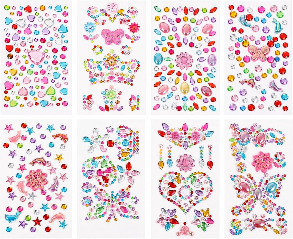 8 vellen zelfklevende strass-stickers