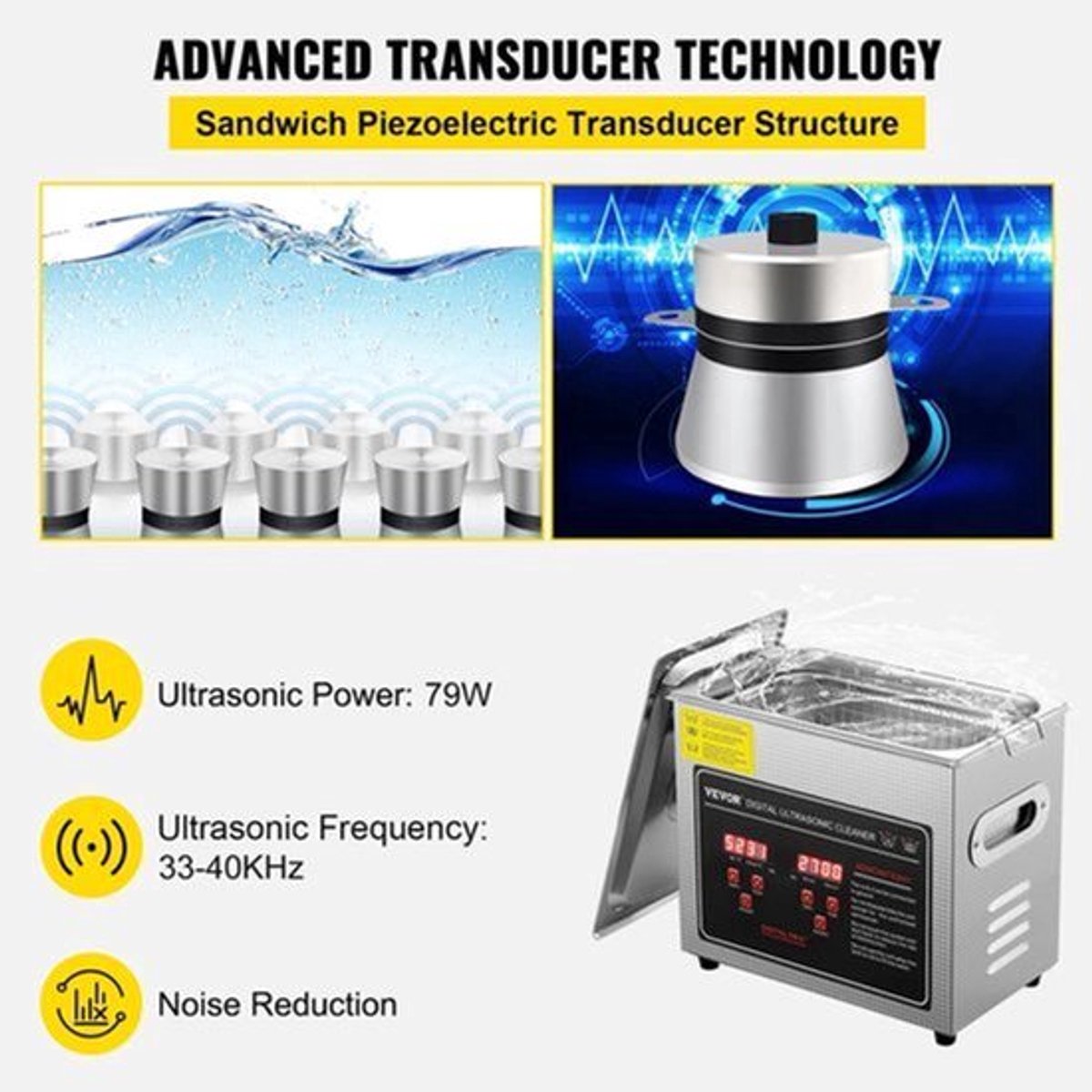 Ultrasoon reiniger - Draagbaar - Reinigingsapparaat voor Sieraden en Brillen - Capaciteit 22L - RVS - 33-40 kHz - 220V - Zilver