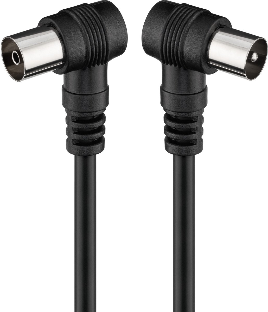 Image of Goobay Schuine antennekabel 2,5 m, coax-stekker 90° naar coax-contrastekker 90°, zwart, Schuine antennekabel