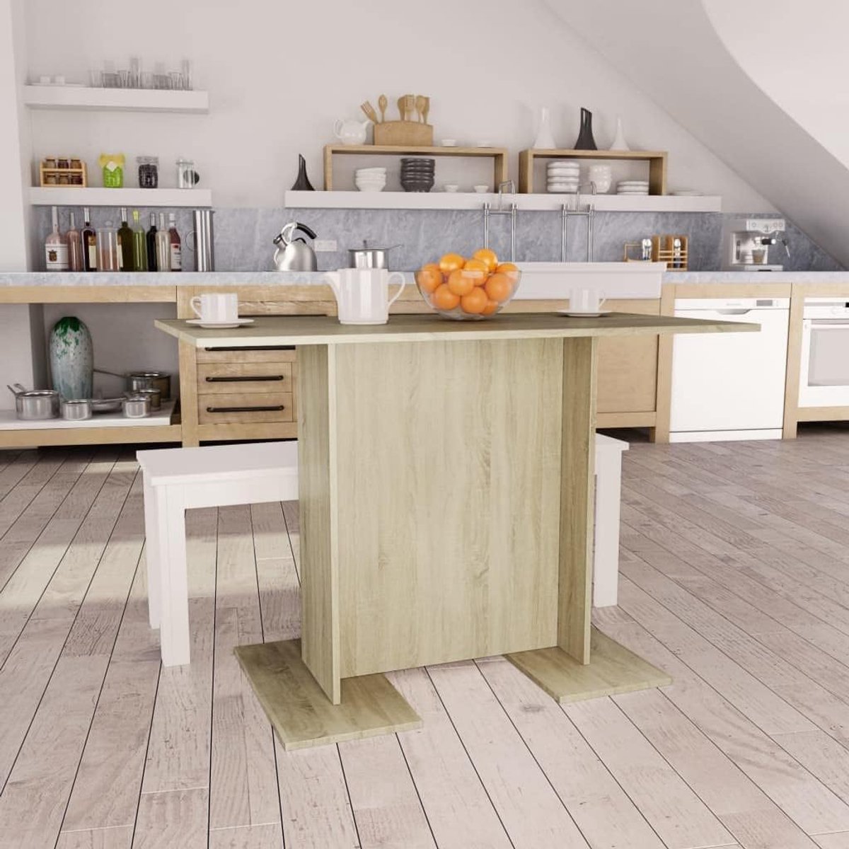 Hout minimalistisch eettafel 110x60x75 cm sonoma eiken