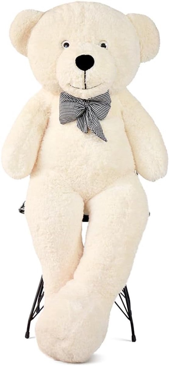Enorme teddybeer 130 cm - groot pluche dier knuffeldier zacht met strik - imposant cadeau voor vriendin, kinderen en verjaardag (crème)