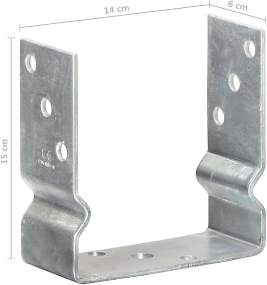 6 x paaldragers, U-vorm, 14 x 6 x 15 cm, thermisch verzinkt staal, grondanker voor houten hek, inkijkbescherming en tuinpalen, paalhouder, zilver — afbeelding 5