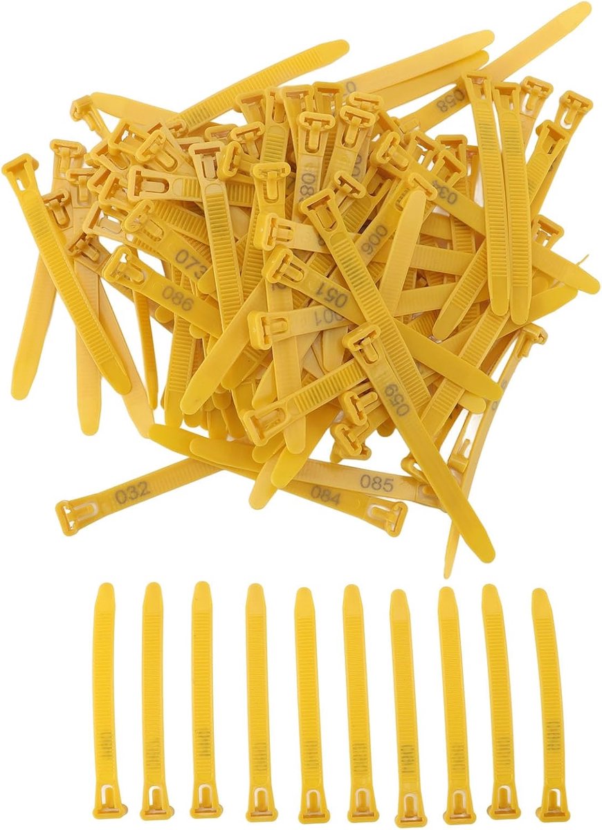 Kippenbeenbanden, 100 stuks, genummerd, voor eenden, ganzen en kippen, modieuze etiketten (geel)