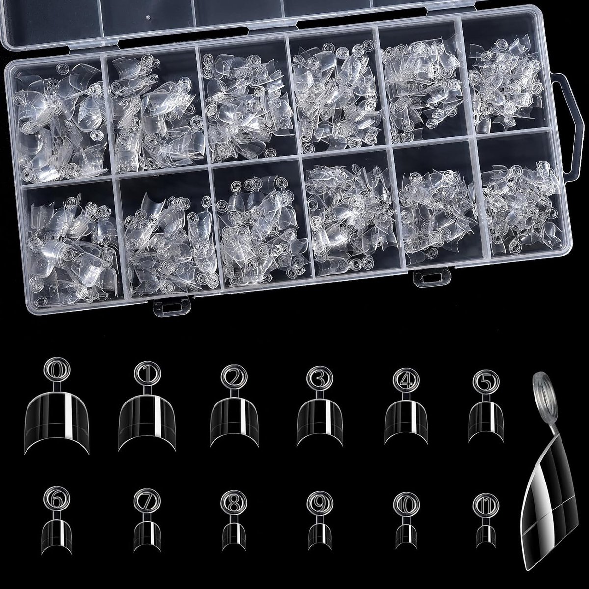 600 stuks transparante opdruknagels, korte acrylnageltips, kit voor salon en thuisgebruik, half dekkende nepnagels met 12 maten, doe-het-zelf gel nagelverlengingen (02#)
