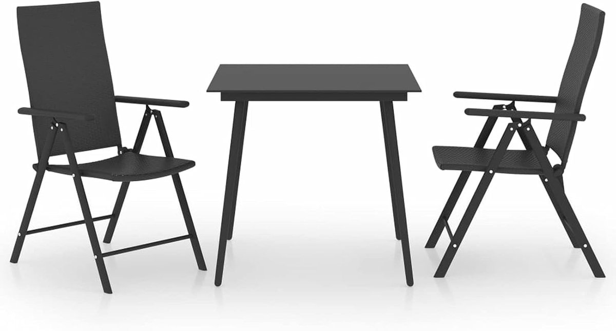 3/5/7-delige tuinmeubelset van glas, rotan en aluminium, zwart, tuinmeubelset met tafel en stoelen, rechthoekig, van glas en 2/4/6 klapstoelen met armleuningen voor de tuin