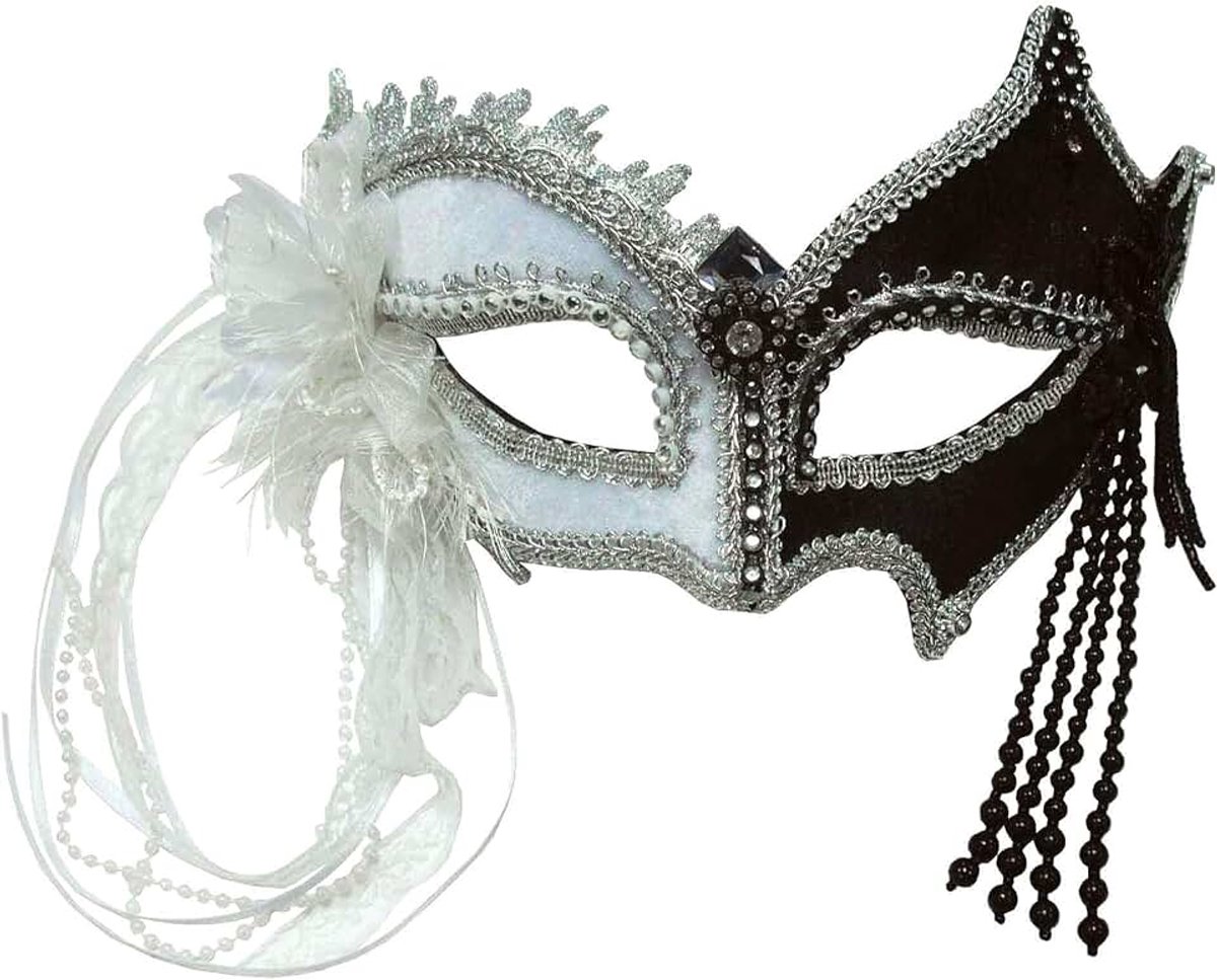 Novelty EM422 Oogmasker met kwasten, zwart/wit, eenheidsmaat