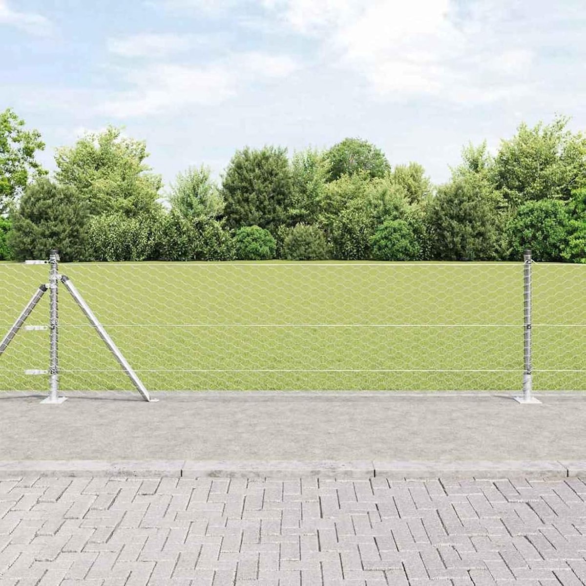 Palen met voetplaten, 7 stuks, Ø 32 mm, 70 cm, thermisch verzinkt staal, hekstangen, metalen palen voor draadhekken, tuinhek, wilgenhek, wilgenhek, buiten, 3353756