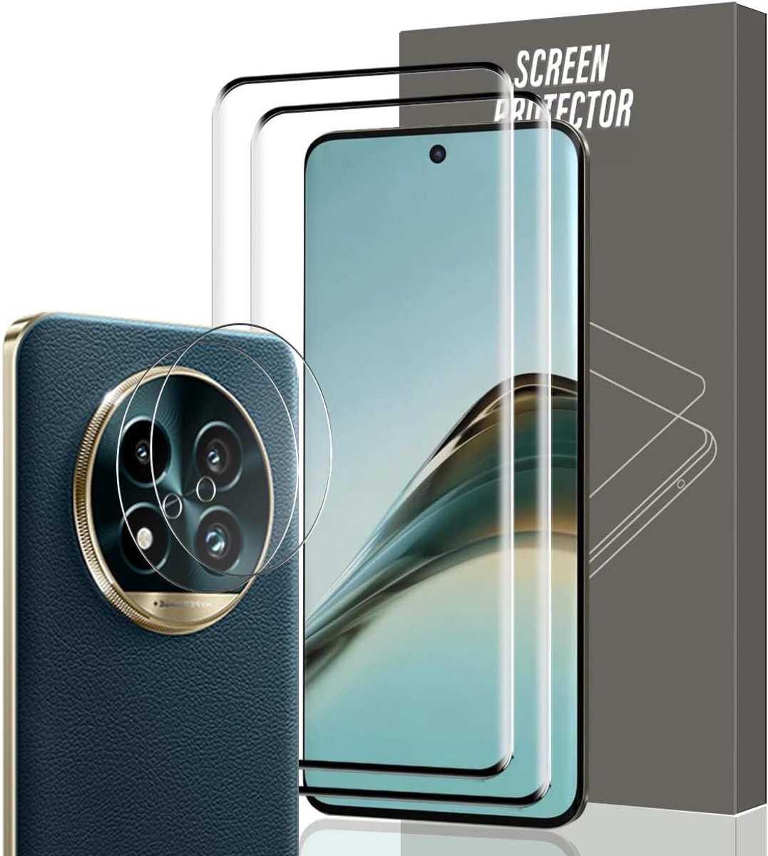 Displaybeschermfolie voor Realme 13 Pro, 2 stuks HD-schermbescherming en 2 stuks camerafolie, luchtbelvrij, 9H krasbestendig, anti-vingerafdruk, compatibel met beschermhoes