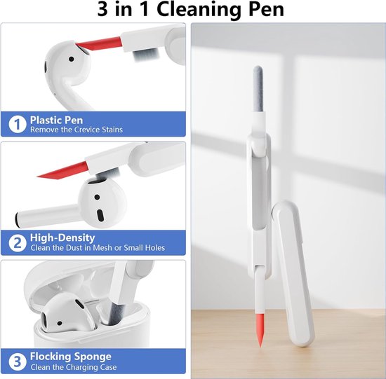 Hoes compatibel voor AirPods 4e generatie met reinigingsset, zachte siliconen full body schokabsorberende beschermhoes voor Airpods 4 2024 met reinigingspen en karabijnhaak, blauw — afbeelding 2