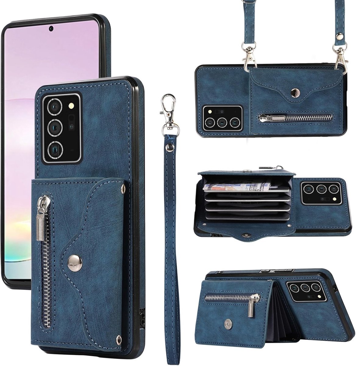 Hoes voor mobiele telefoon voor Samsung Galaxy Note 20 Ultra 5G, hoes met band, kaartenvak, inklapbaar, portemonnee, standaard, telefoonhoes, lederen ketting, Note20 Plus, mobiele