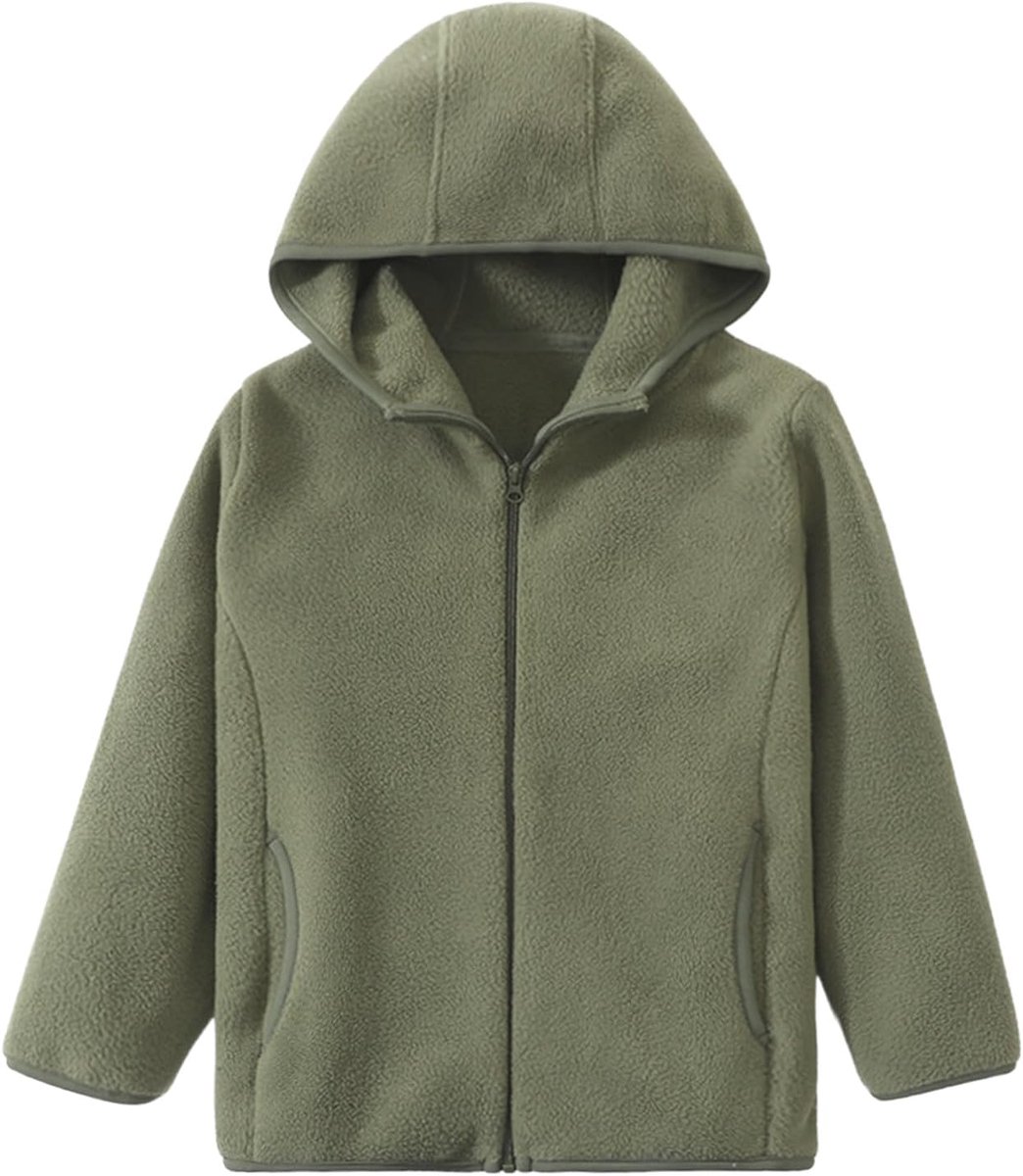 Fleecejack voor volwassenen met capuchon ritssluiting warm winddicht solide vader-zoon licht buiten winter tops winter tops winter tops olijf 140, 31707, olijfgroen, 128-134