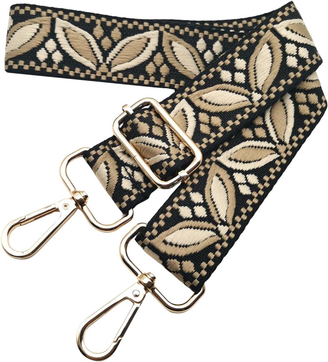 Tasriem om te wisselen, brede schouderriem voor damestassen, 3,8 cm, tasriem met goudkleurige karabijnhaak, schouderriem voor dames, moderne crossbody, handtas, zwart-kaki, 627
