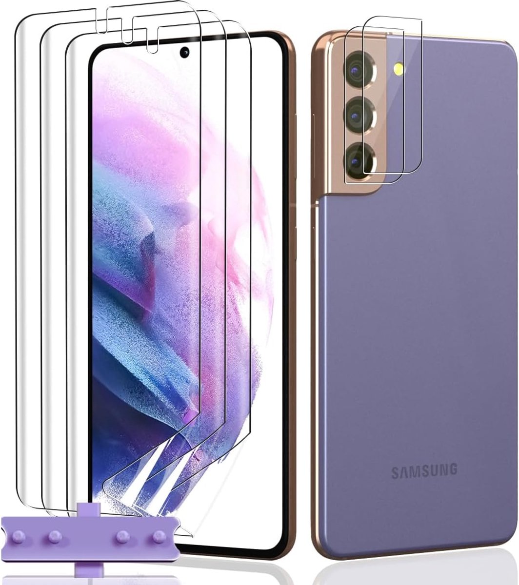 Displaybeschermfolie voor Samsung Galaxy S21 5G, 3 stuks flexibele TPU-displaybeschermfolie + 2 camerabeschermfolies van gehard glas, HD, krasbestendig, luchtbelvrij, zachte folie