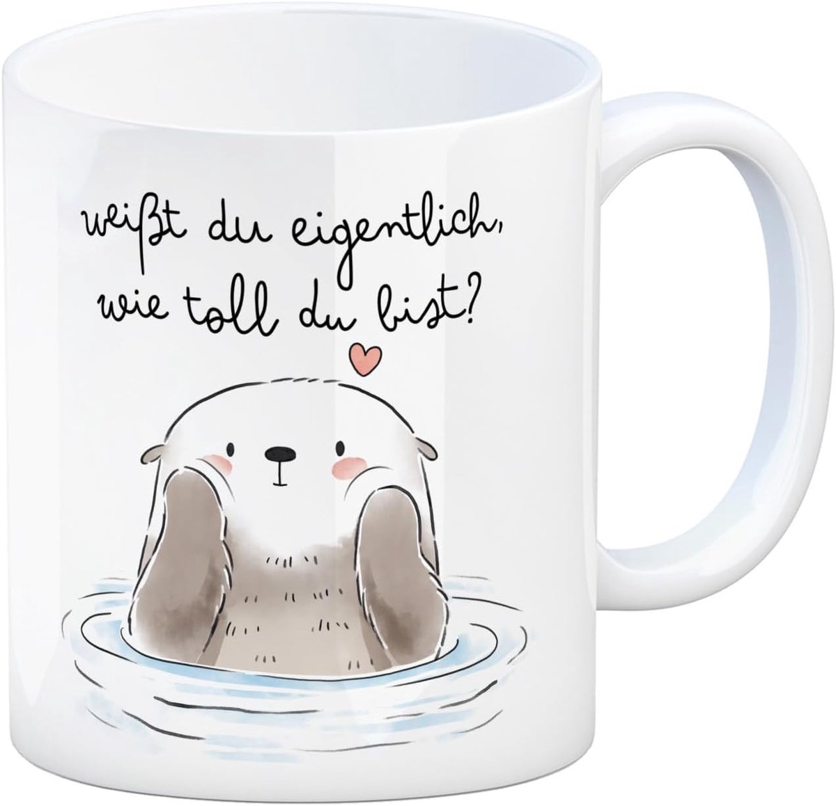 Koffiemok met de spreuk "Weet je wel hoe geweldig je bent?" Kawaii schattig otterontwerp, hartmotief - vriendschapscadeau