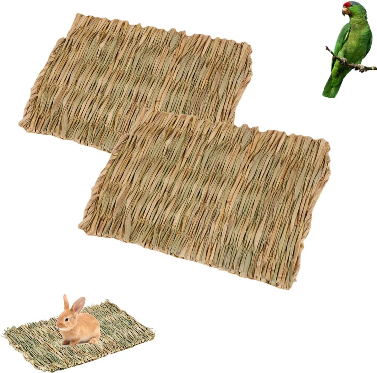 Stromat voor konijnen, 2-delig, opvouwbaar, van natuurlijk gras, handgemaakt, grasmat voor kleine dieren, natuurlijk konijnenbed en kauwspeelgoed voor konijnen, hamsters