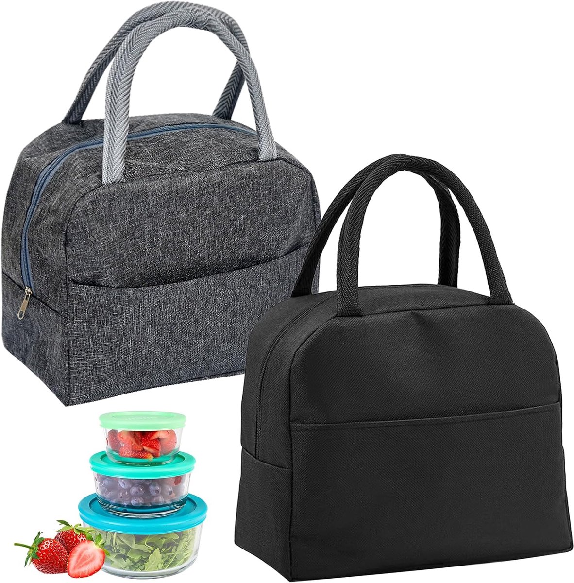 2 stuks Lunchtas, opvouwbare thermotas, opvouwbare lunchbox, thermotas met warmte-isolerende aluminiumfolie, isolatiezak, picknicktas voor kantoor, camping en reizen