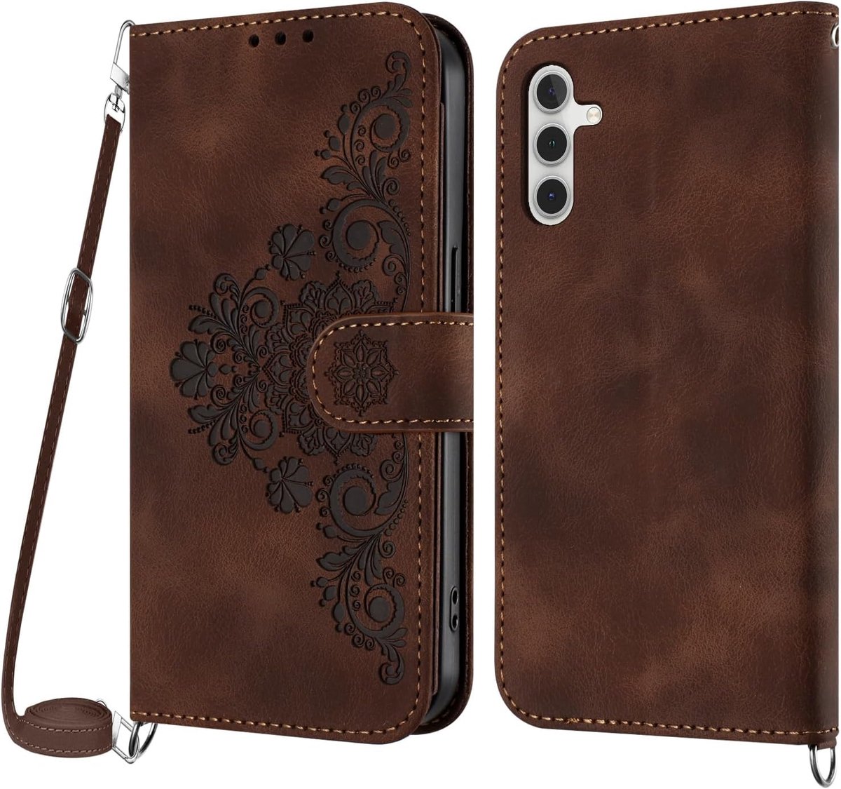 Hoesje voor Samsung Galaxy S24 Plus met koord, Lederen Flip Wallet Telefoon met pasjeshouder Kickstand Magneetsluiting Compatibel met Samsung S24 Plus - Bruin