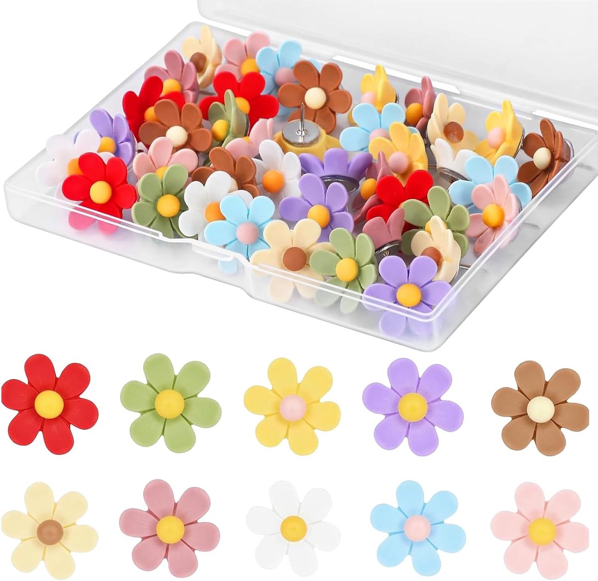 Punaises, kleurrijke 3D-bloemen, prikbord pinnen voor kurkwand, kinderkamer, kantoor, notities, foto's, decoratie, grappige spelden van kunsthars