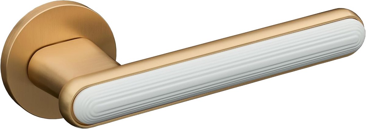 Zamak BB PZ Deurklink, deurkrukgarnituur, rond, goud, mat wit, voor binnendeur, badkamer, slaapkamer, modern design, deurbeslagset (zonder rozetten, goud mat / wit)