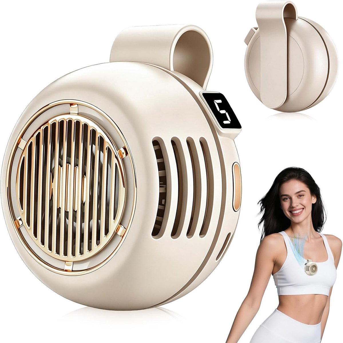 Draagbare clip-ventilator, tailleclip-ventilator, mini-ventilator met clip, bladeless elektrische ventilator, 5 snelheden, oplaadbare handventilator, mobiele airconditioning voor kamperen