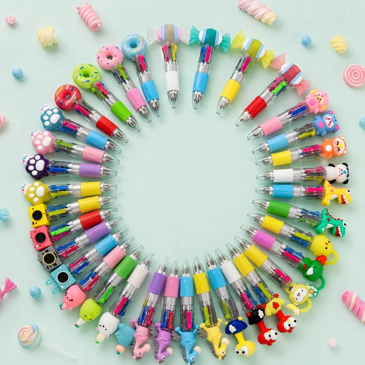 36 stuks 4-in-1 meerkleurige balpen, 4 kleuren, cartoon-balpen met intrekbare pen, creatieve schattige cartoonpen, Give Aways kinderverjaardag voor kinderen van 5, 6, 7, 8, 9, 10 jaar (C)