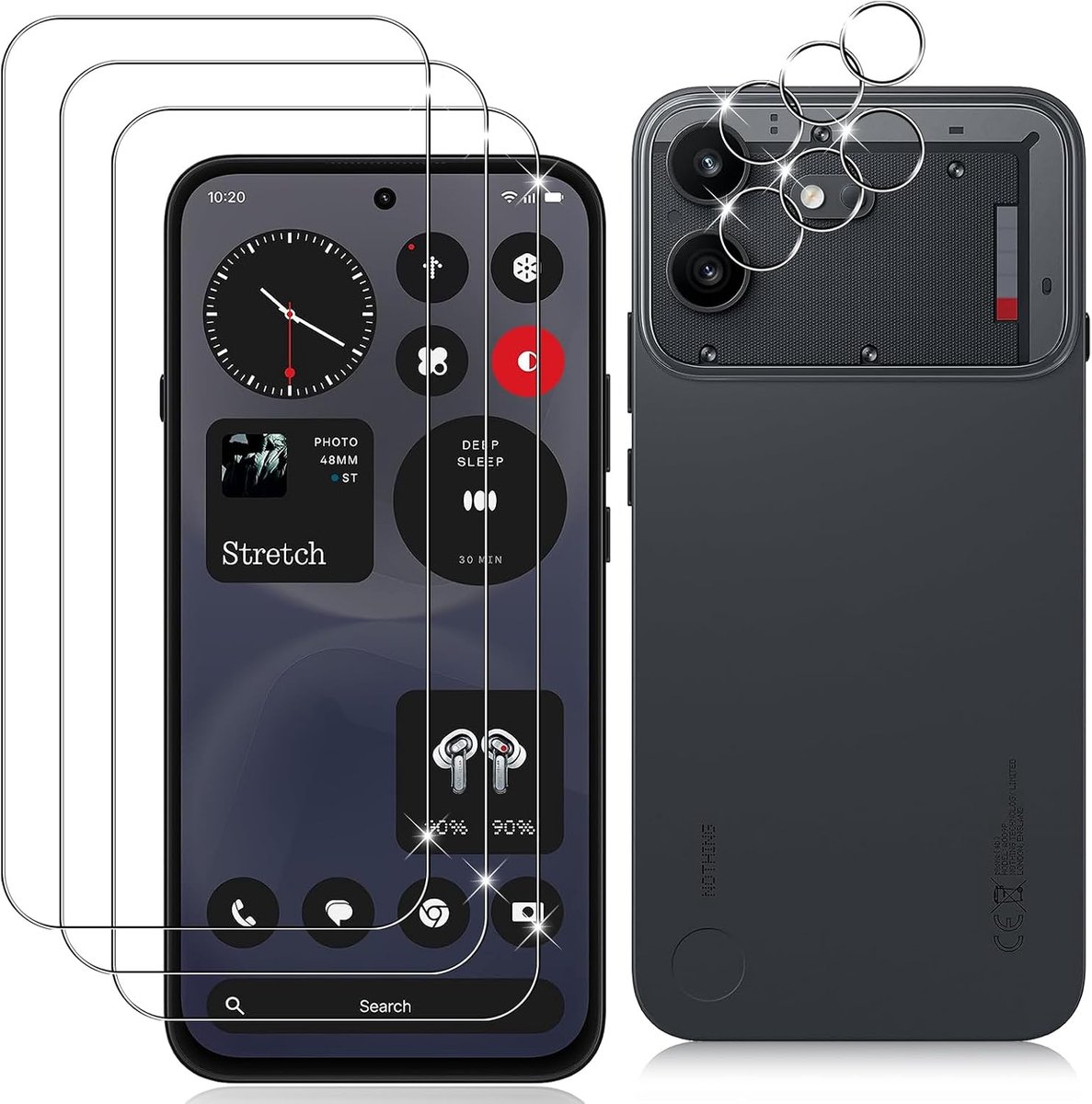 3 stuks pantserglas voor Nothing Phone 4B en 3 stuks camerabescherming, 9H hardheid gehard glas, anti-kras pantserfolie, luchtbelvrije beschermfolie, HD displaybeschermfolie
