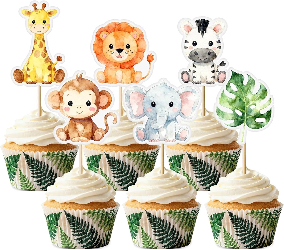 24 stuks dieren cupcake toppers jungle safari dierentuin thema cake prikkers schattige dieren feestdecoratie voor babyshower verjaardag