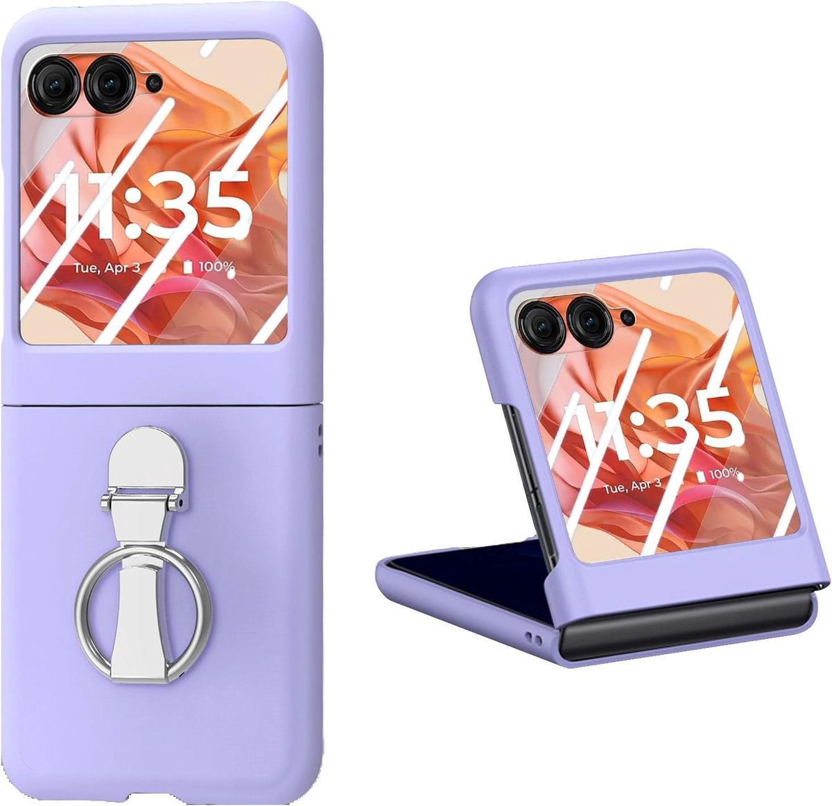 Hoesje voor Motorola Razr 50 Ultra 2024 met schermbeschermer van gehard glas, metalen ringhouder en standaard telefoonhoesje voor Moto Razr 50 Ultra (paars)